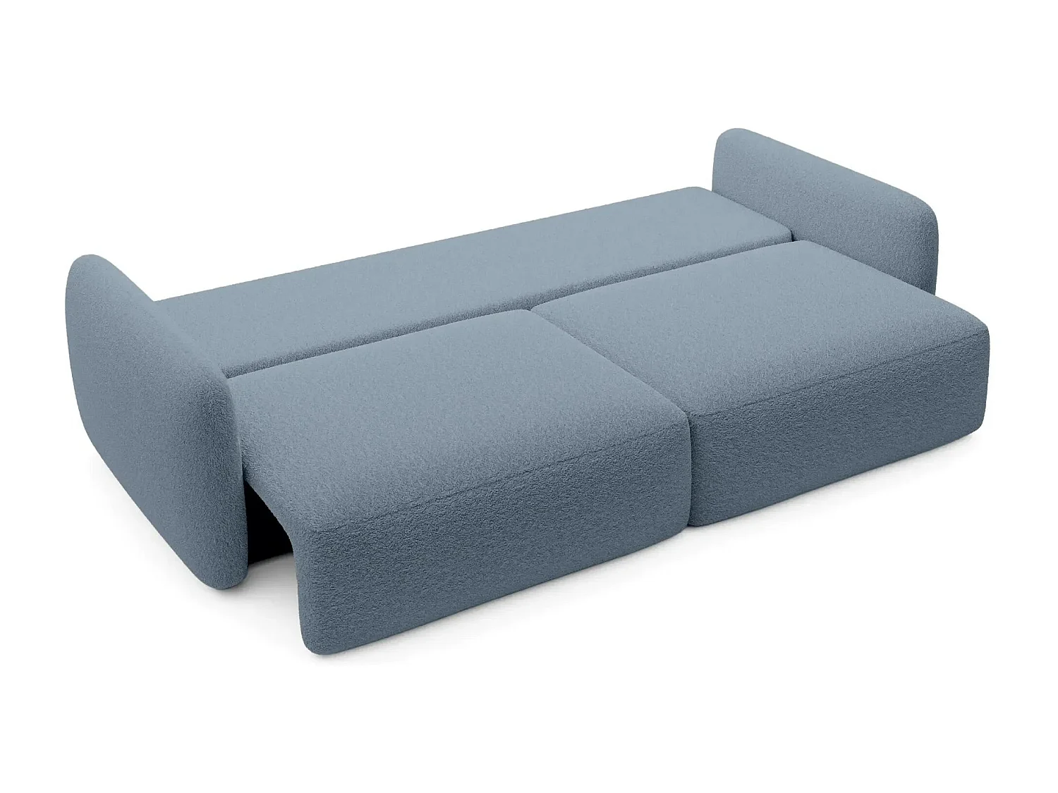 GIGI - Canapé droit convertible tissu bouclette 3 places - Bleu