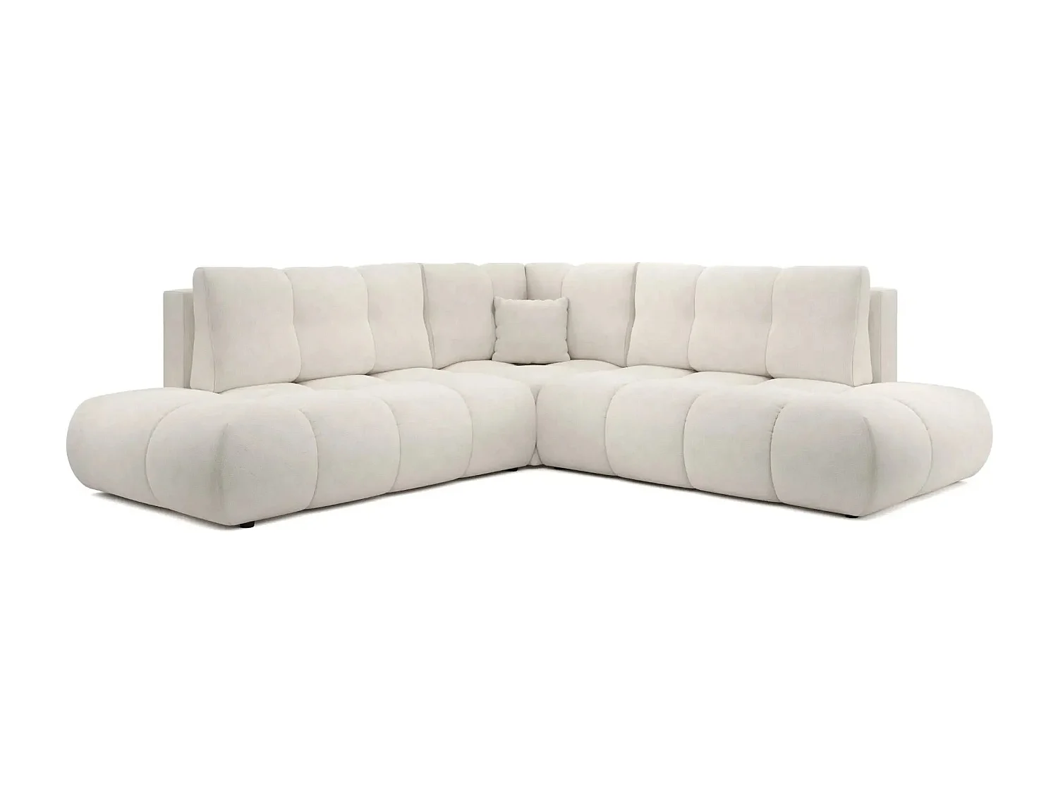 CONSTANCE L - Canapé d'angle convertible tissu chenille 4 places - Beige - Gauche