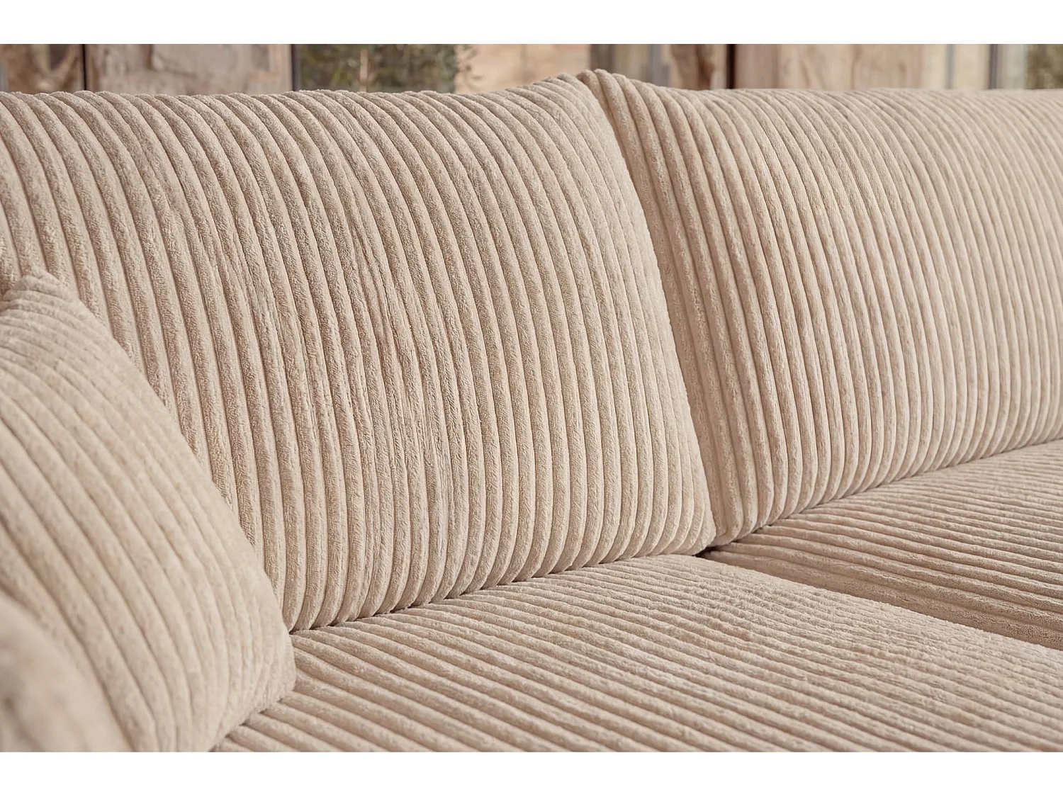 ELIO - Canapé d'angle convertible gros velours côtelé - Beige