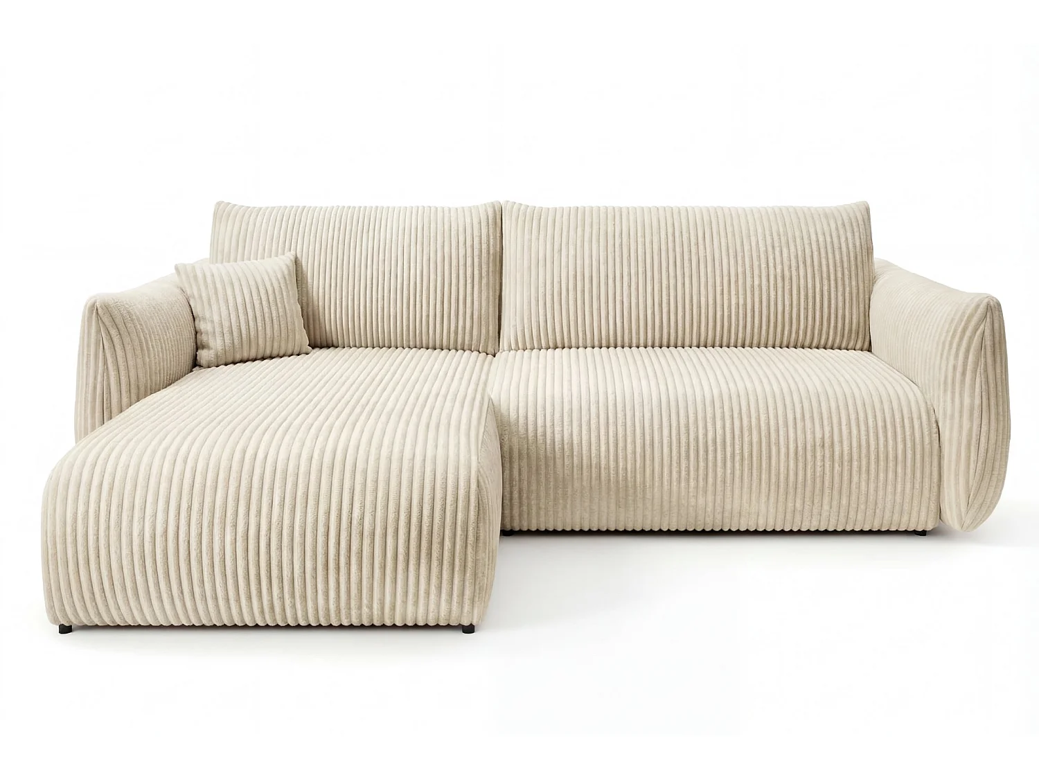 ELIO - Canapé d'angle convertible gros velours côtelé - Beige