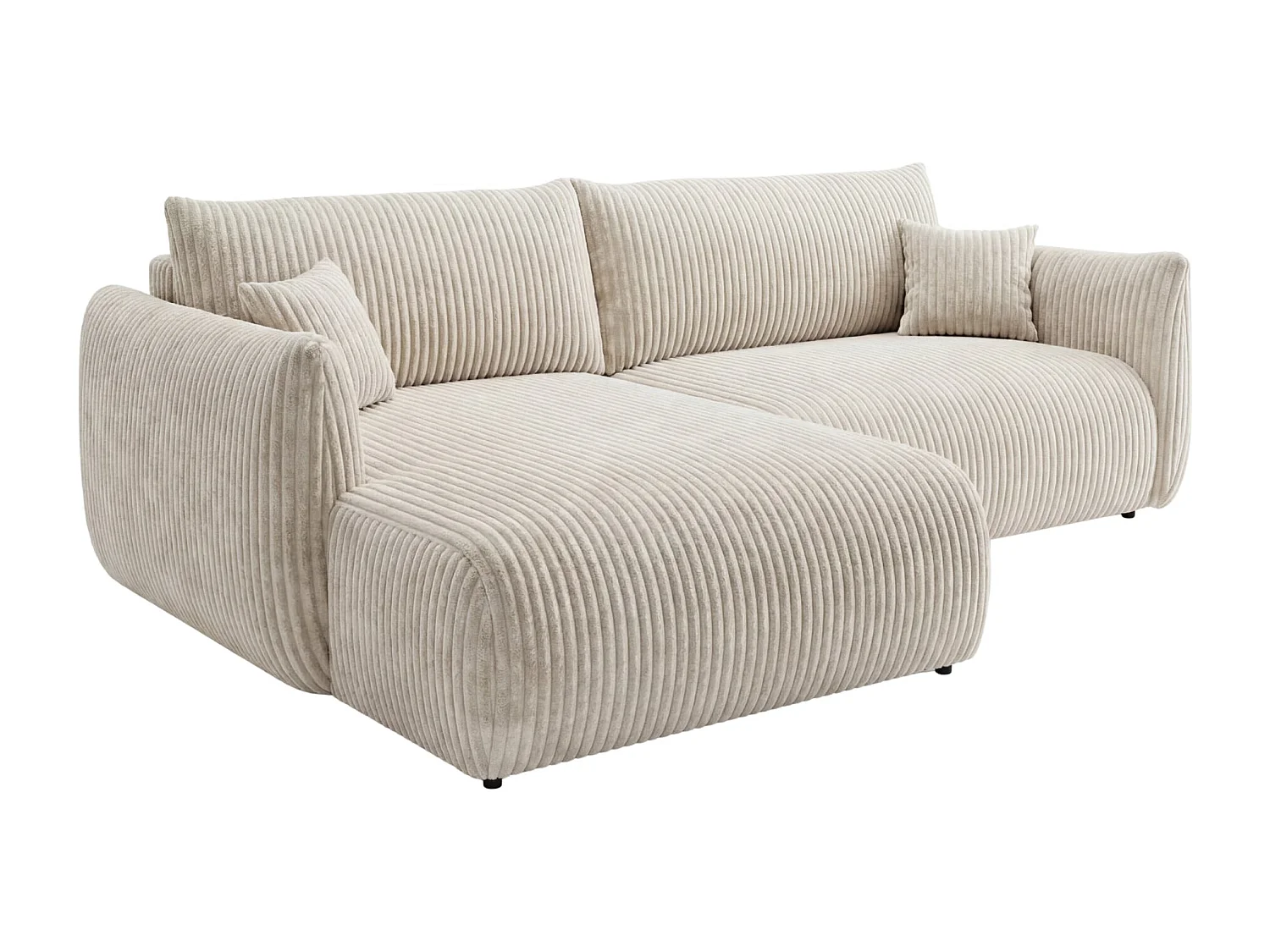 ELIO - Canapé d'angle convertible gros velours côtelé - Beige