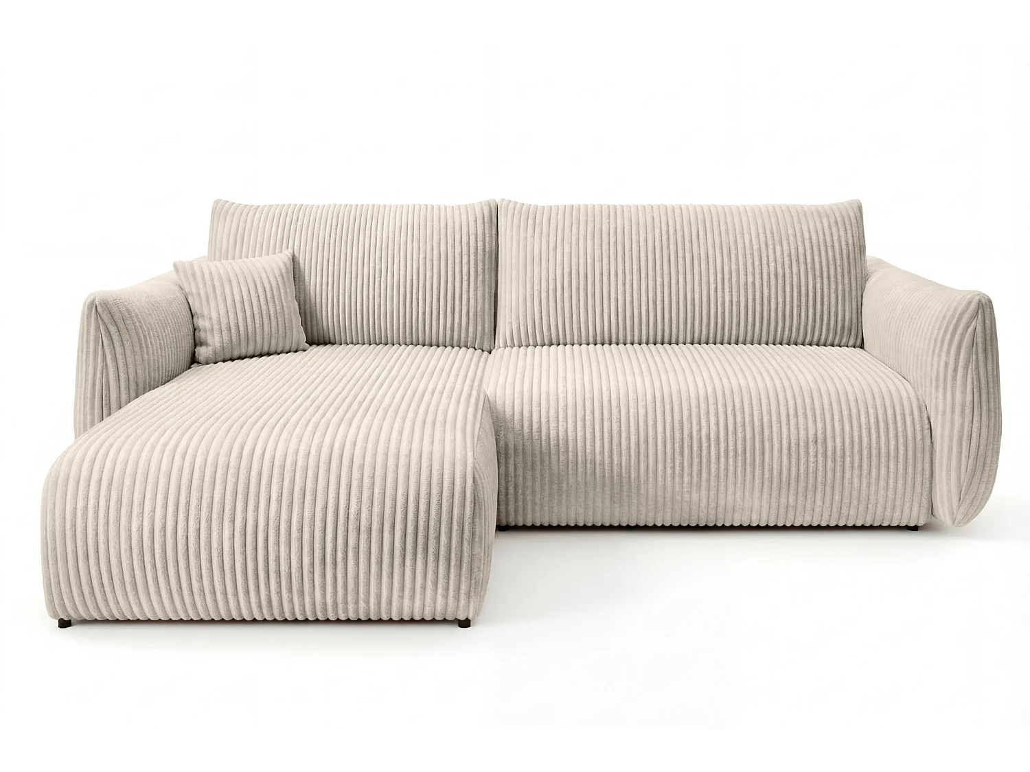 ELIO - Canapé d'angle convertible gros velours côtelé 4 places - Beige