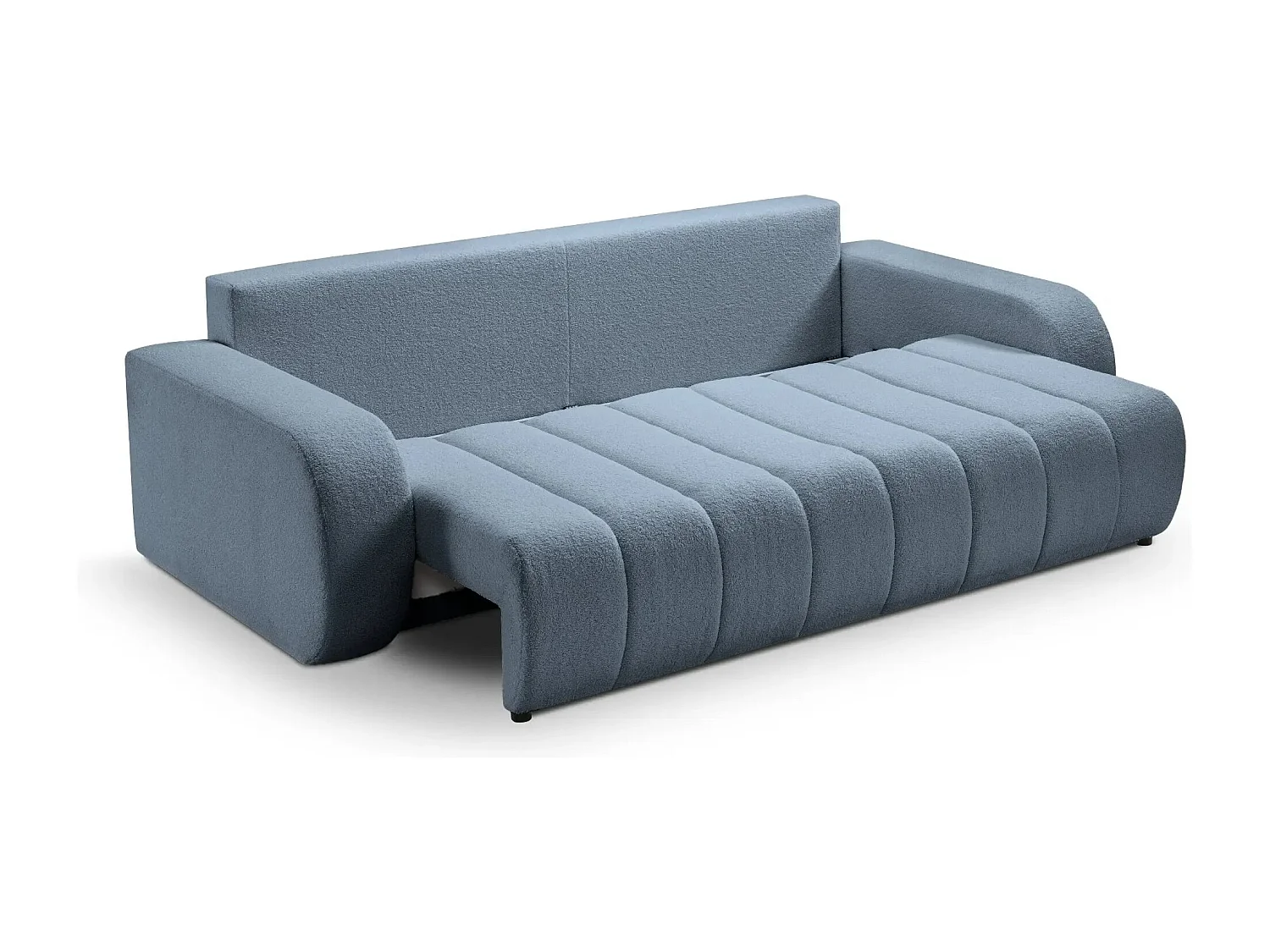 CELESTE - Canapé droit convertible tissu bouclette - Bleu