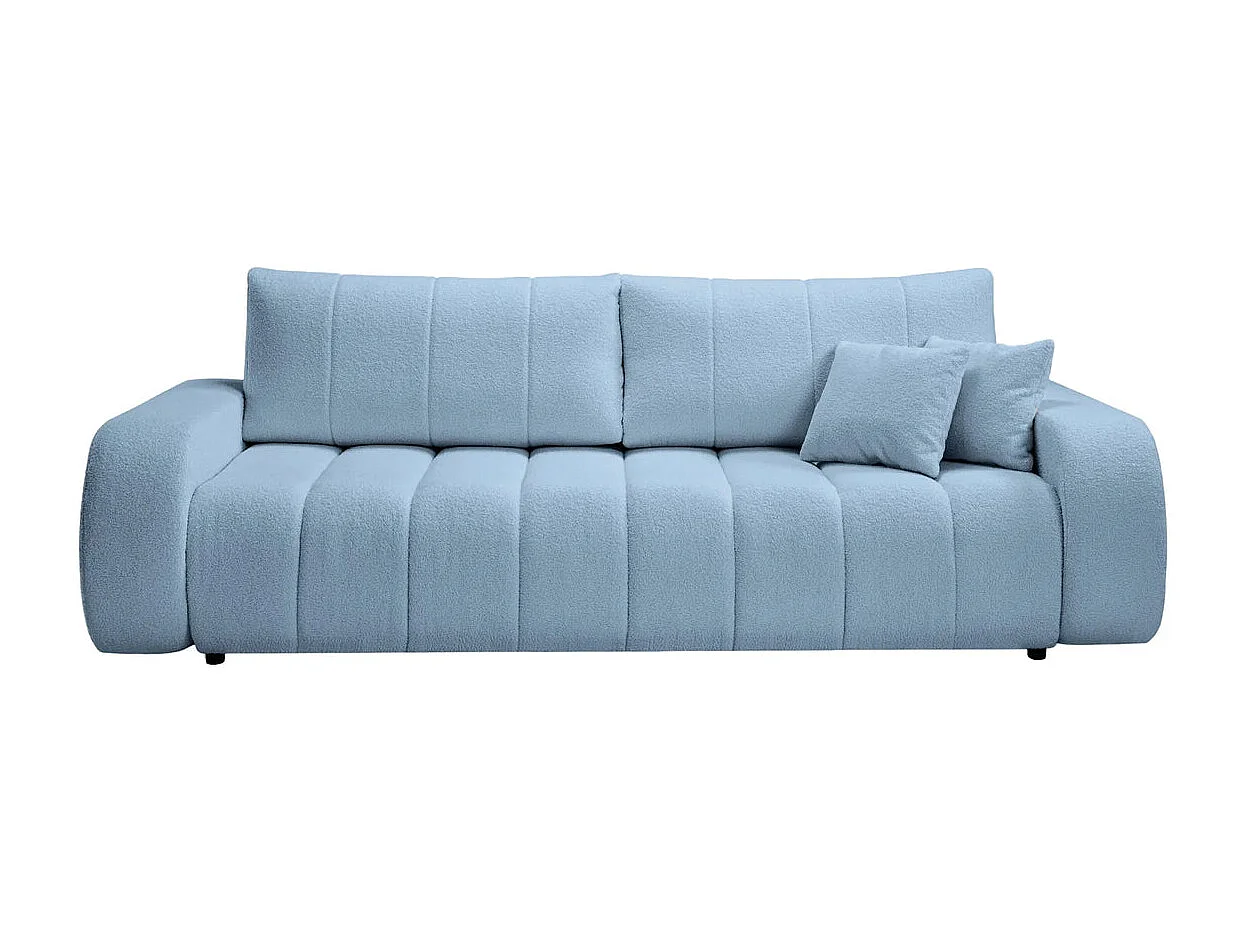CELESTE - Canapé droit convertible tissu bouclette 3 places - Bleu