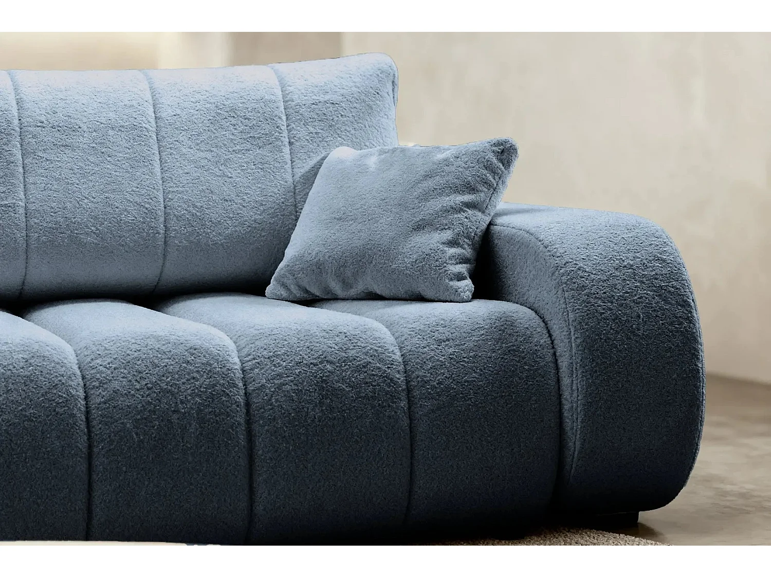 CELESTE - Canapé droit convertible tissu bouclette 3 places - Bleu
