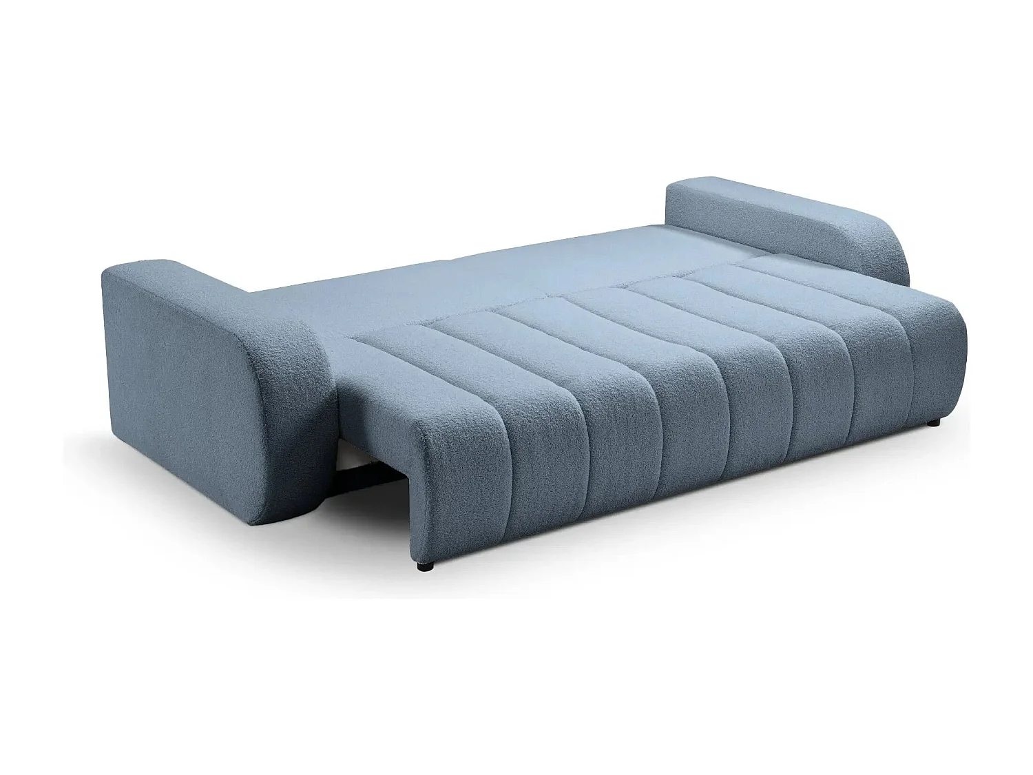 CELESTE - Canapé droit convertible tissu bouclette 3 places - Bleu