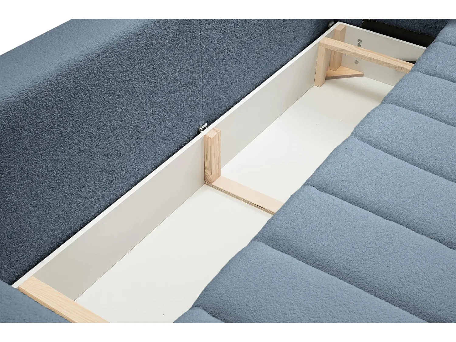 CELESTE - Canapé droit convertible tissu bouclette 3 places - Bleu