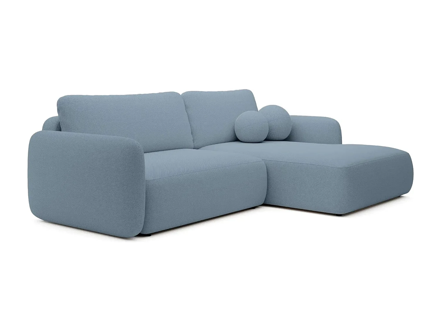 GIGI - Canapé d'angle convertible tissu bouclette 4 places - Bleu - Droit