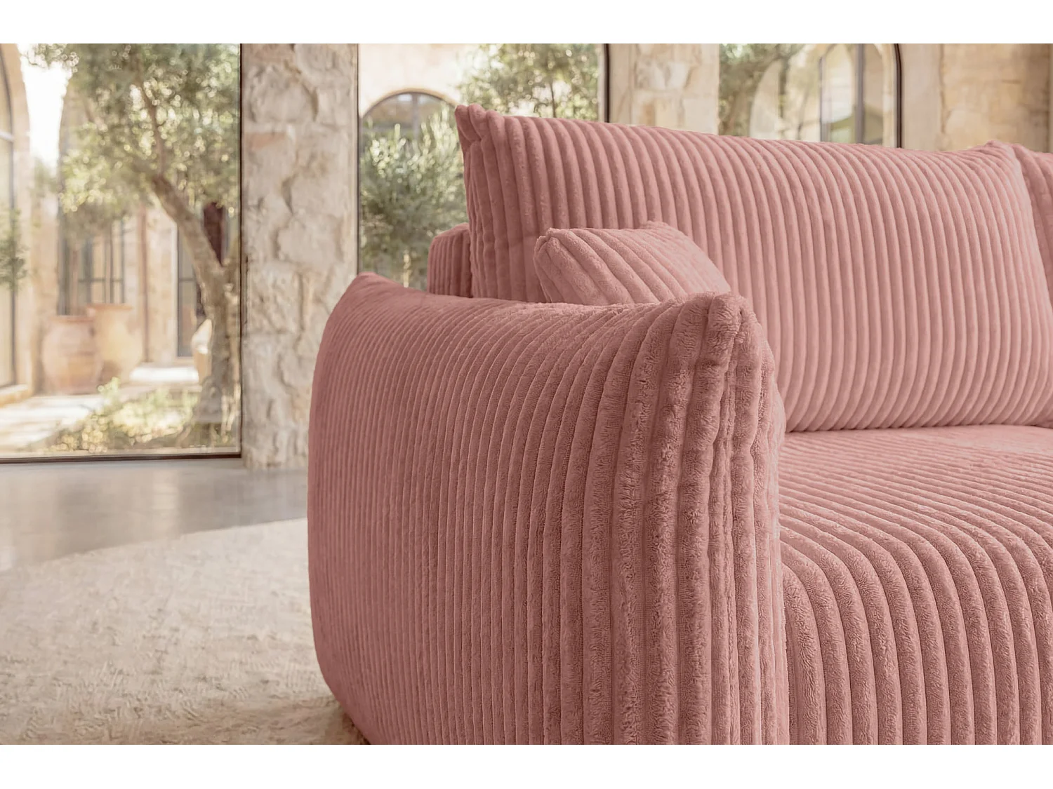 ELIO - Canapé droit convertible gros velours côtelé - Rose