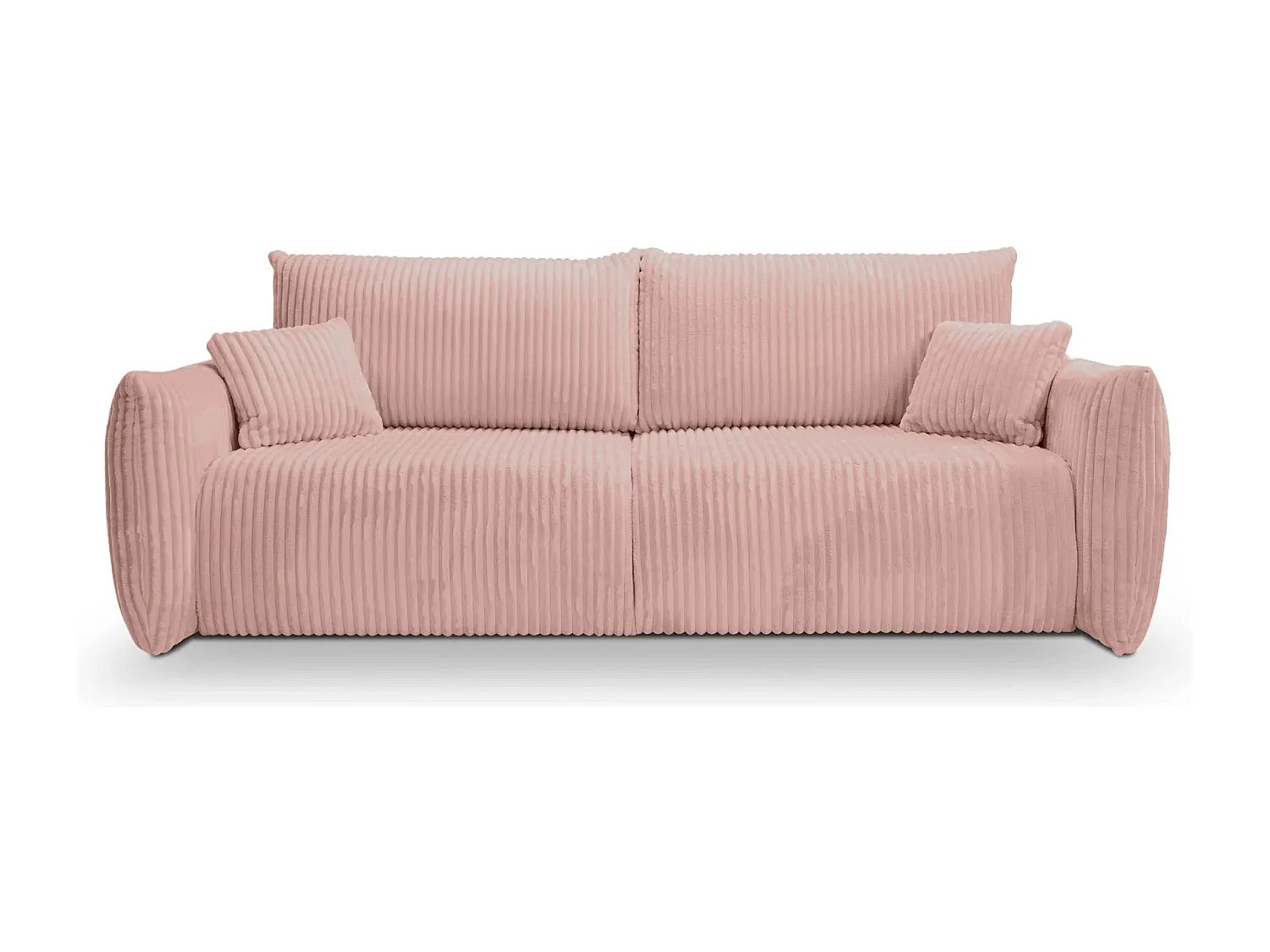 ELIO - Canapé droit convertible gros velours côtelé 3 places - Rose