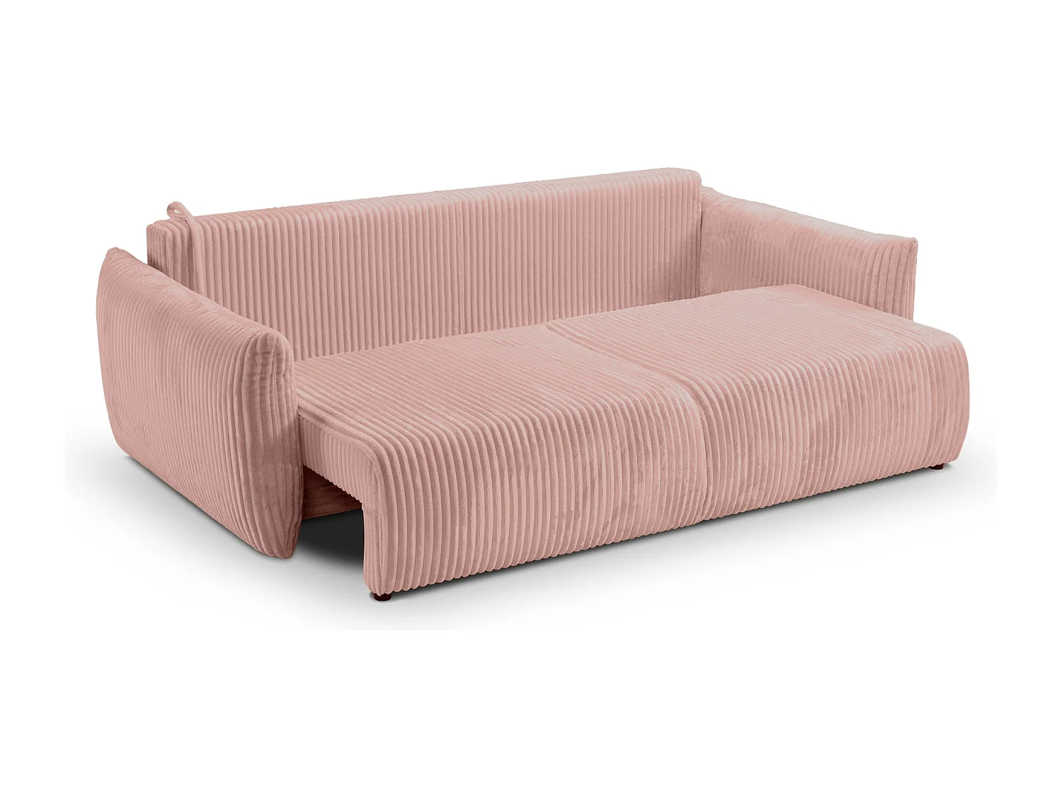 ELIO - Canapé droit convertible gros velours côtelé 3 places - Rose