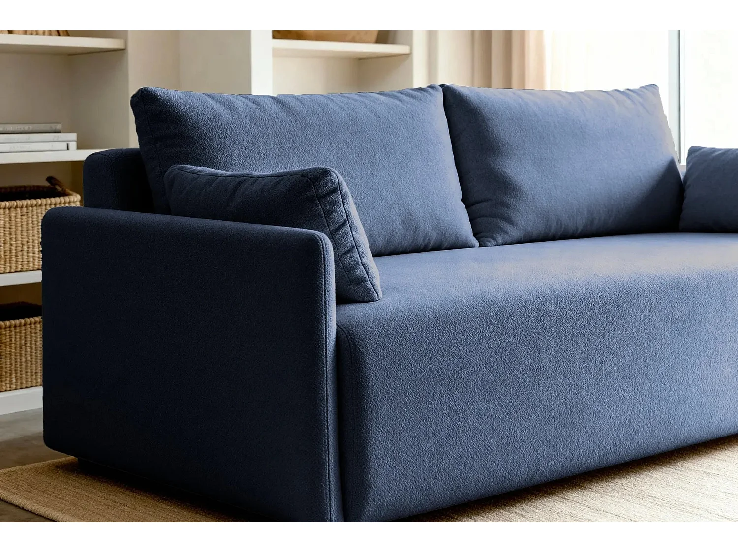AXELLE - Canapé droit convertible tissu lisse 2 places - Bleu