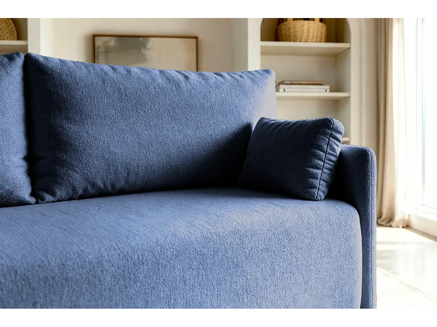 AXELLE - Canapé droit convertible tissu lisse 2 places - Bleu