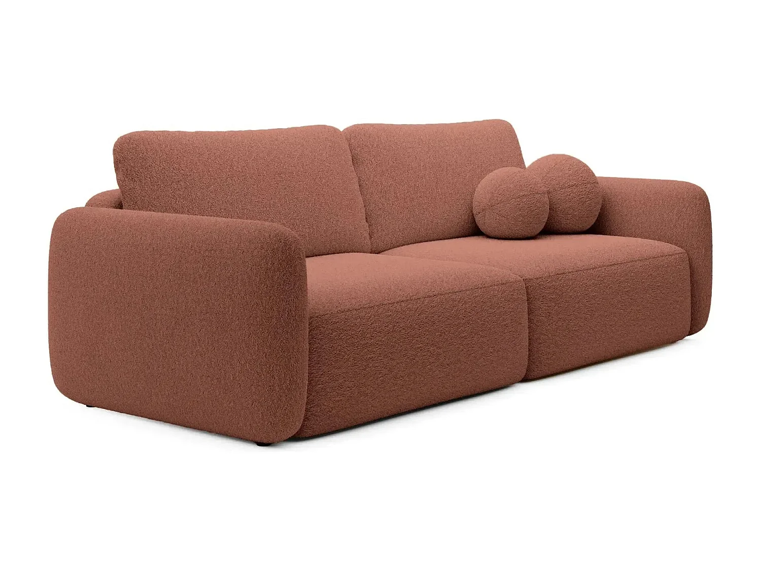 GIGI - Canapé droit convertible tissu bouclette 3 places - Terracotta