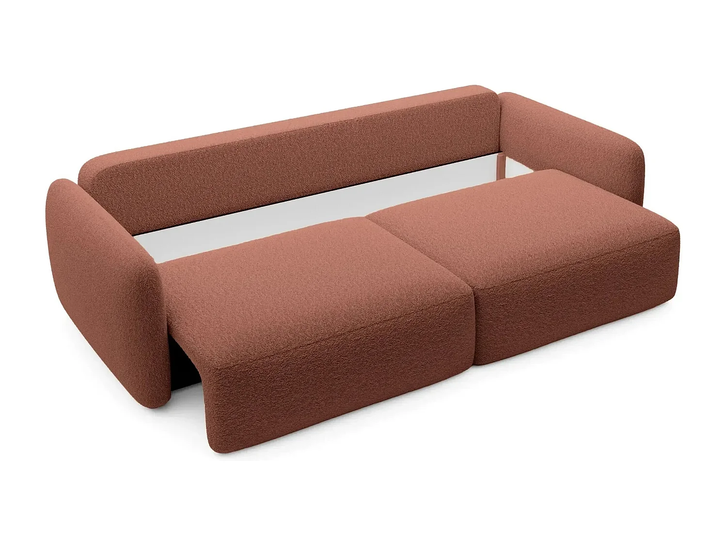 GIGI - Canapé droit convertible tissu bouclette 3 places - Terracotta