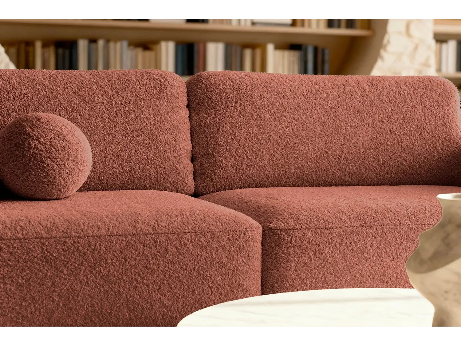 GIGI - Canapé droit convertible tissu bouclette 3 places - Terracotta