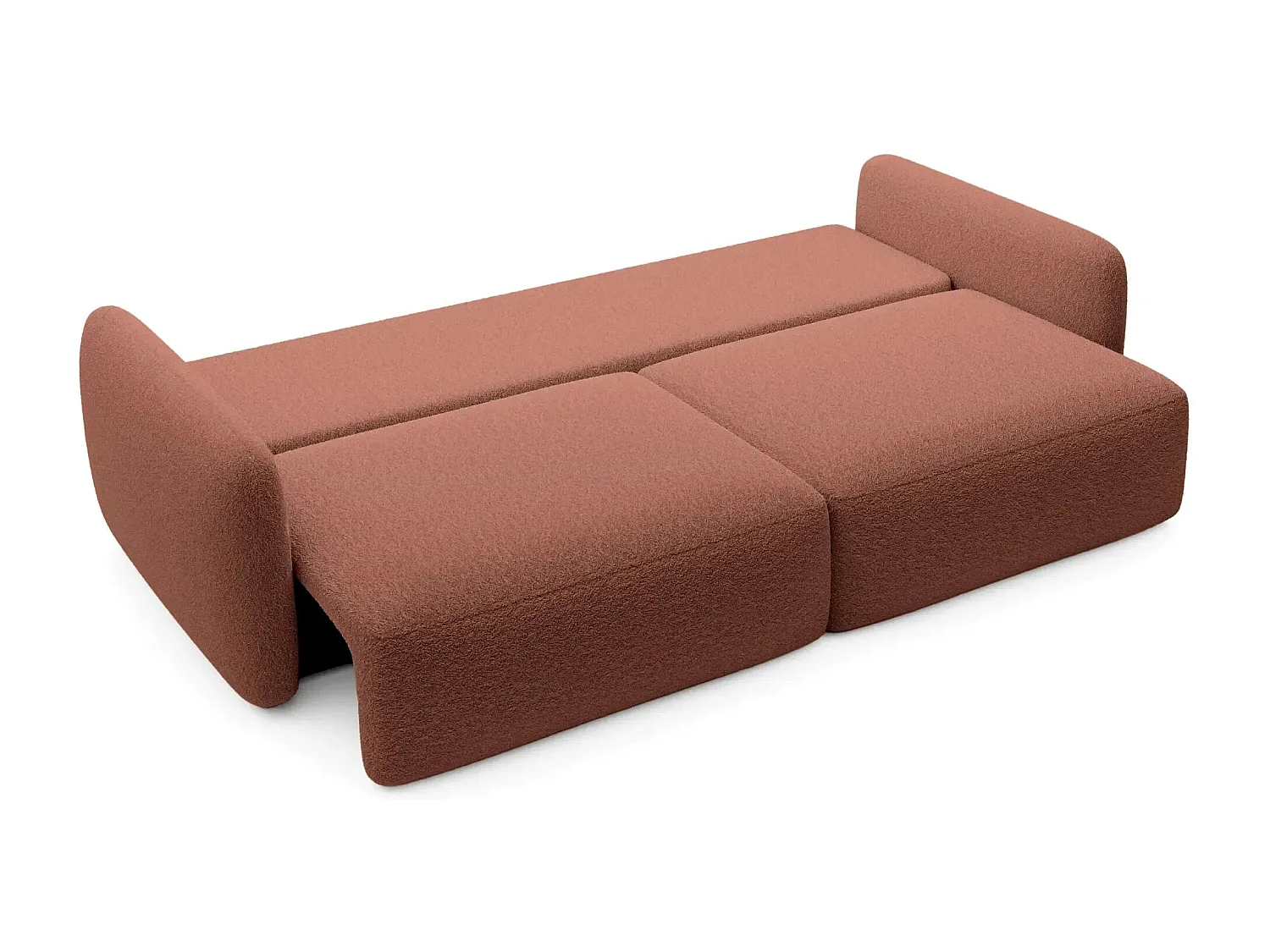 GIGI - Canapé droit convertible tissu bouclette 3 places - Terracotta