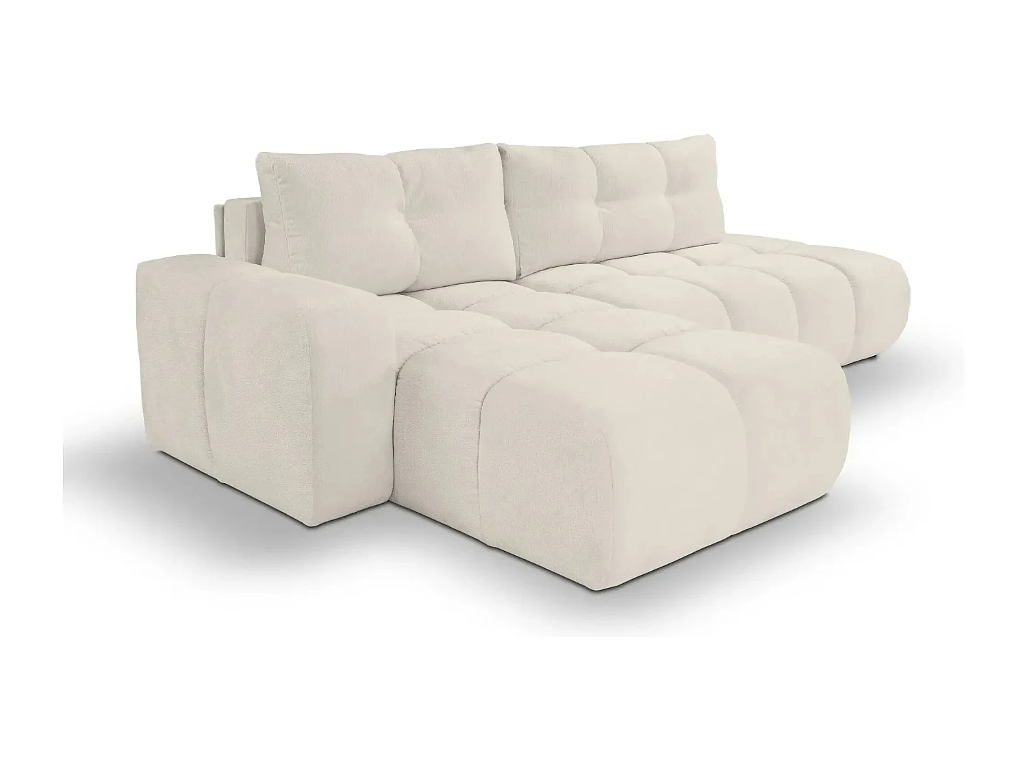 CONSTANCE - Canapé d'angle convertible tissu chenille 4 places - Beige - Gauche