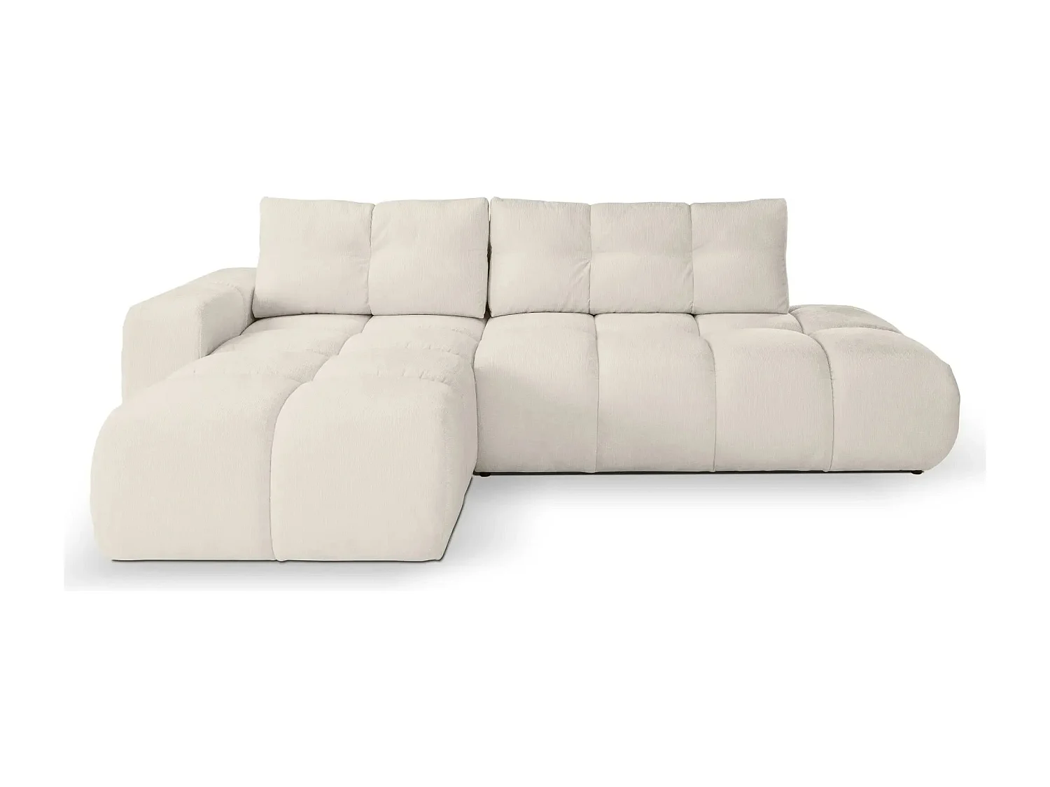 CONSTANCE - Canapé d'angle convertible tissu chenille 4 places - Beige - Gauche