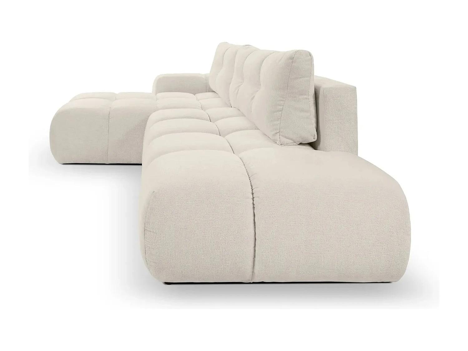 CONSTANCE - Canapé d'angle convertible tissu chenille 4 places - Beige - Gauche