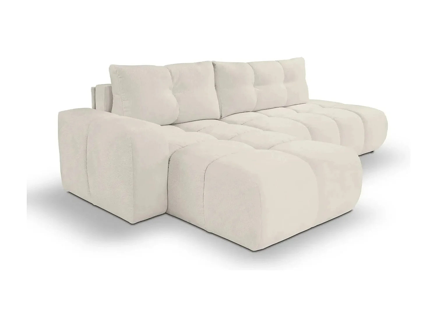 CONSTANCE - Canapé d'angle convertible tissu chenille 4 places - Beige - Gauche