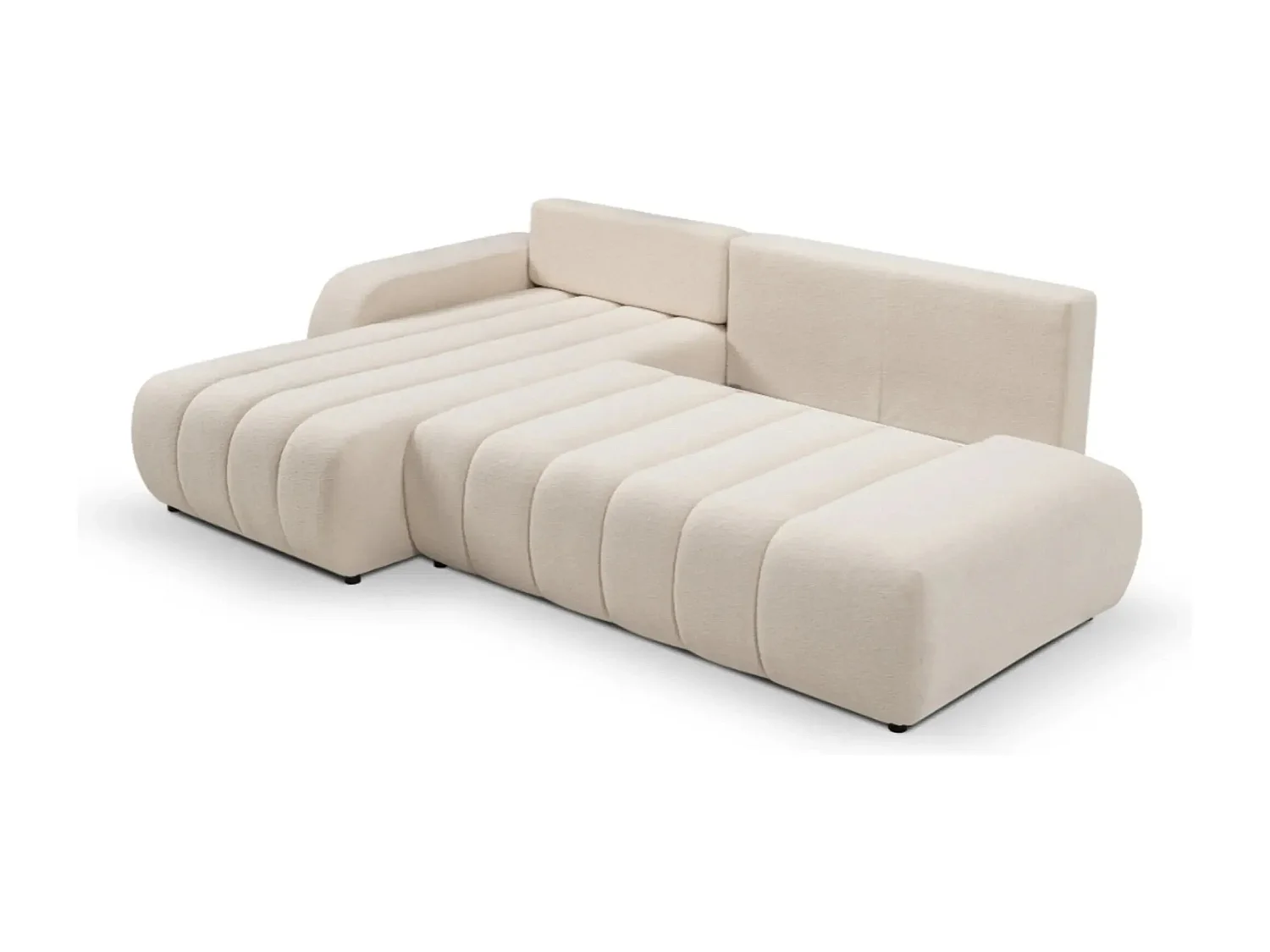 CELESTE - Canapé d'angle convertible tissu bouclette 4 places - Beige - Gauche