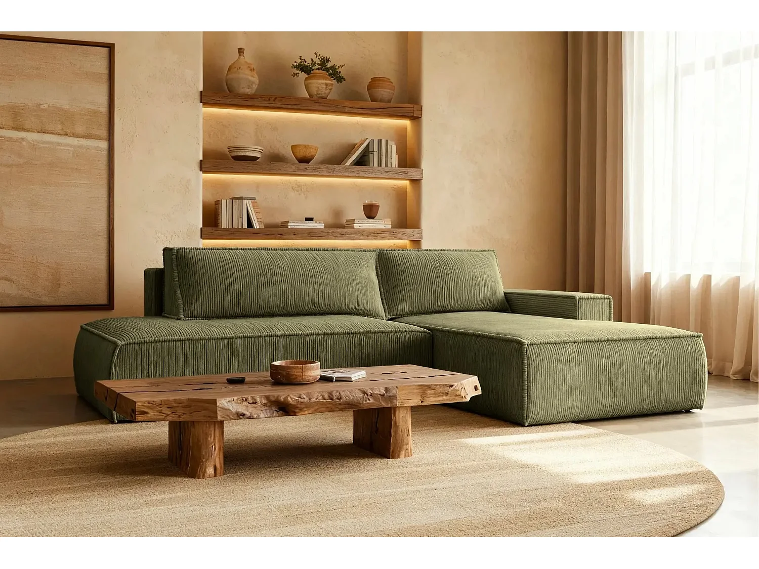 JADE - d'angle convertible velours côtelé - Vert - Droit