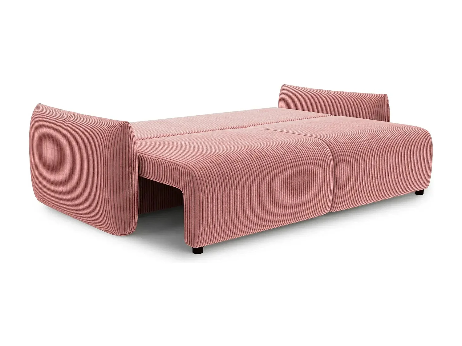 ELIO - Canapé droit convertible petit velours côtelé 3 places - Rose