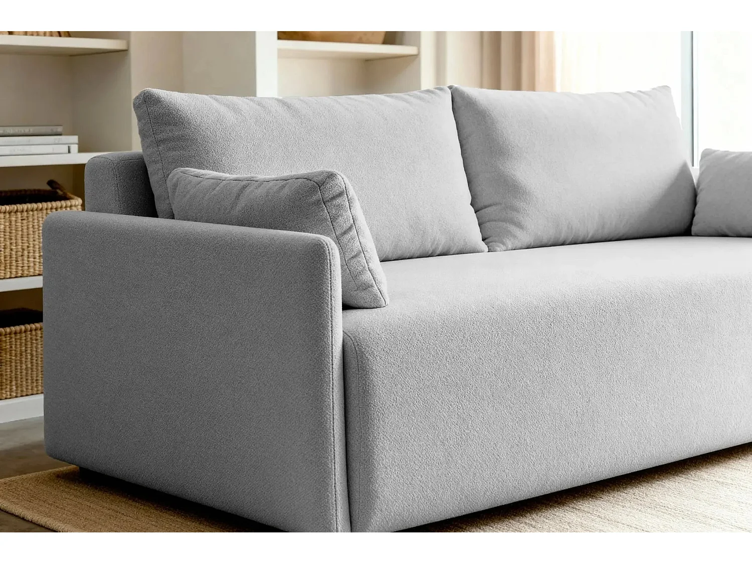 AXELLE - Canapé droit convertible tissu lisse 2 places - Gris clair