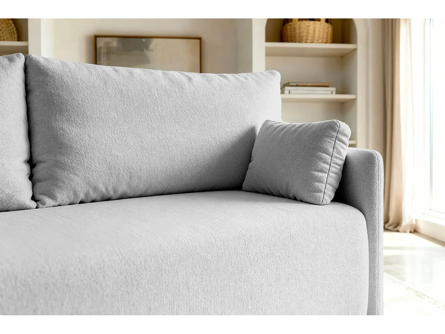 AXELLE - Canapé droit convertible tissu lisse 2 places - Gris clair