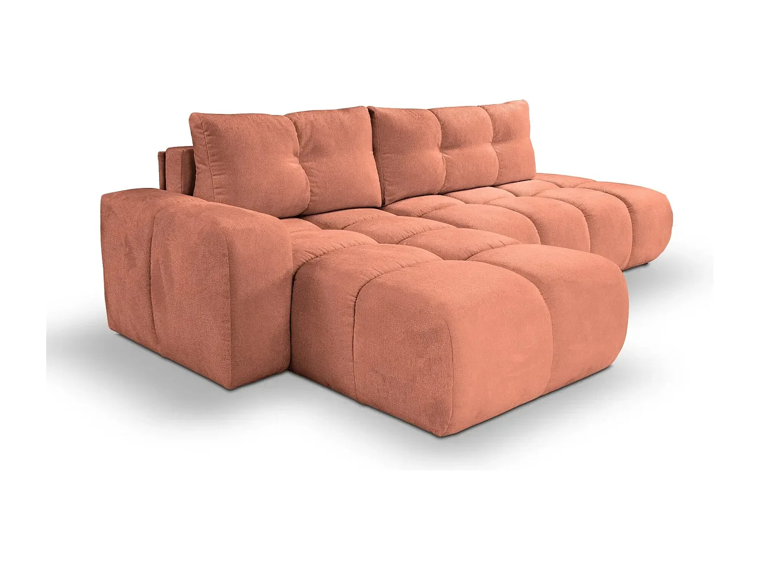 CONSTANCE - Canapé d'angle convertible tissu chenille 4 places - Terracotta - Droit