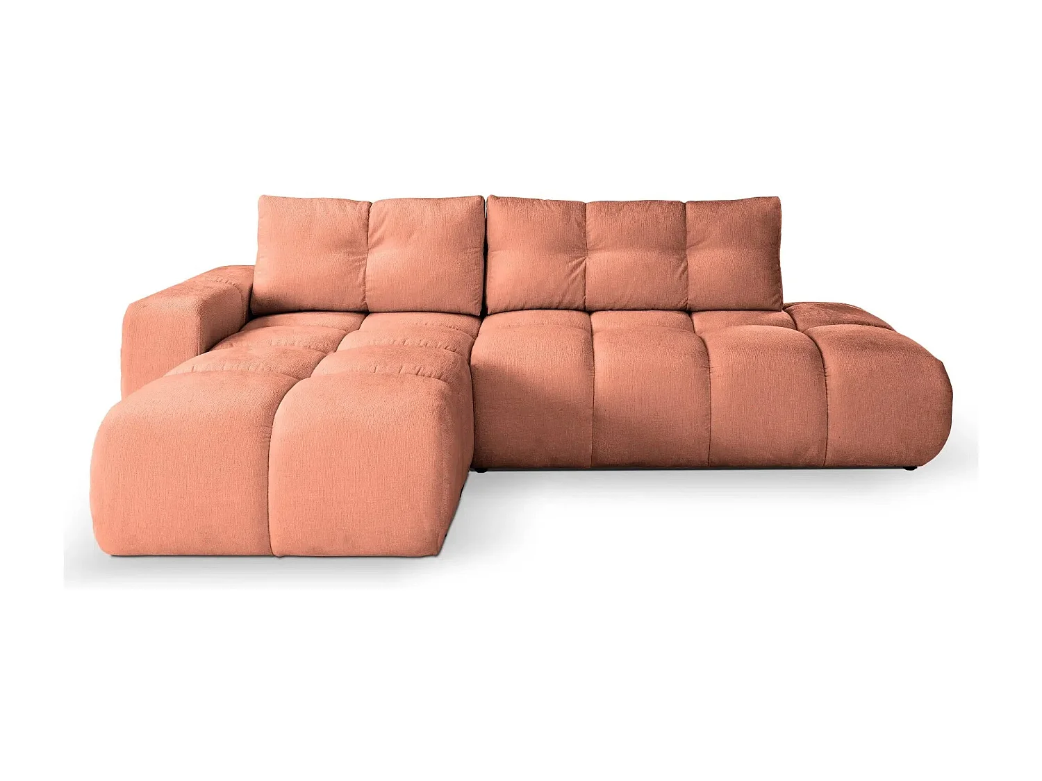 CONSTANCE - Canapé d'angle convertible tissu chenille 4 places - Terracotta - Droit