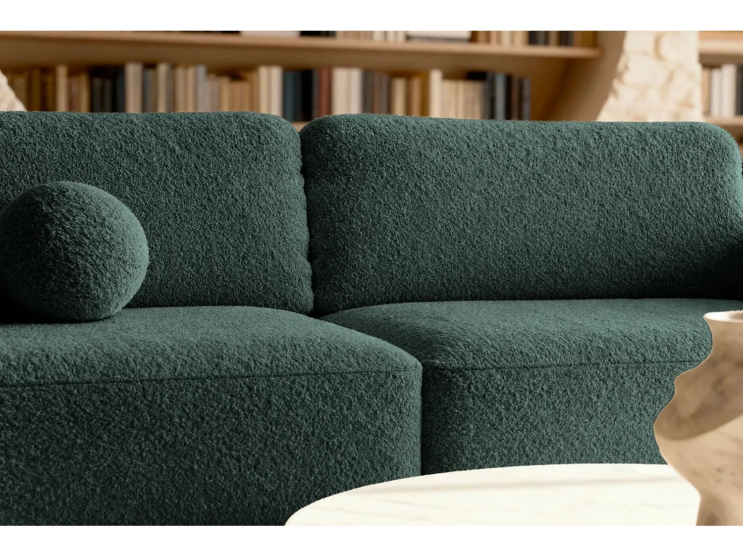 GIGI - Canapé droit convertible tissu bouclette 3 places - Vert