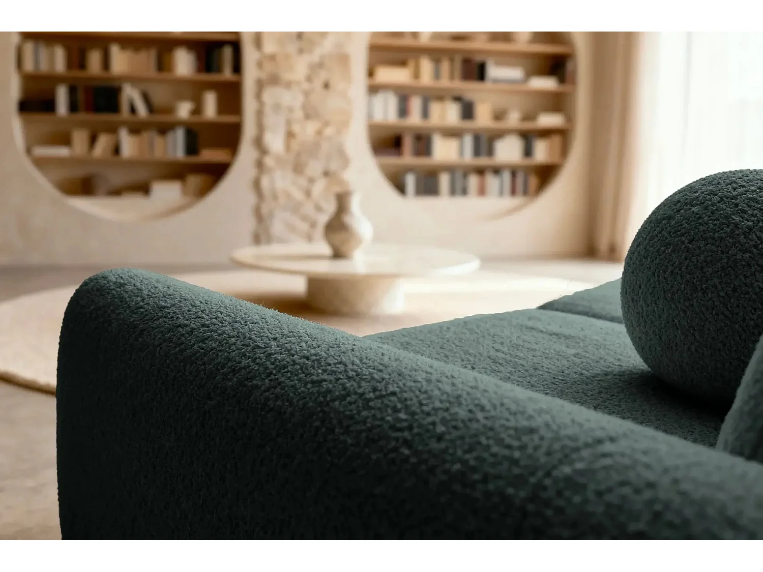 GIGI - Canapé droit convertible tissu bouclette 3 places - Vert