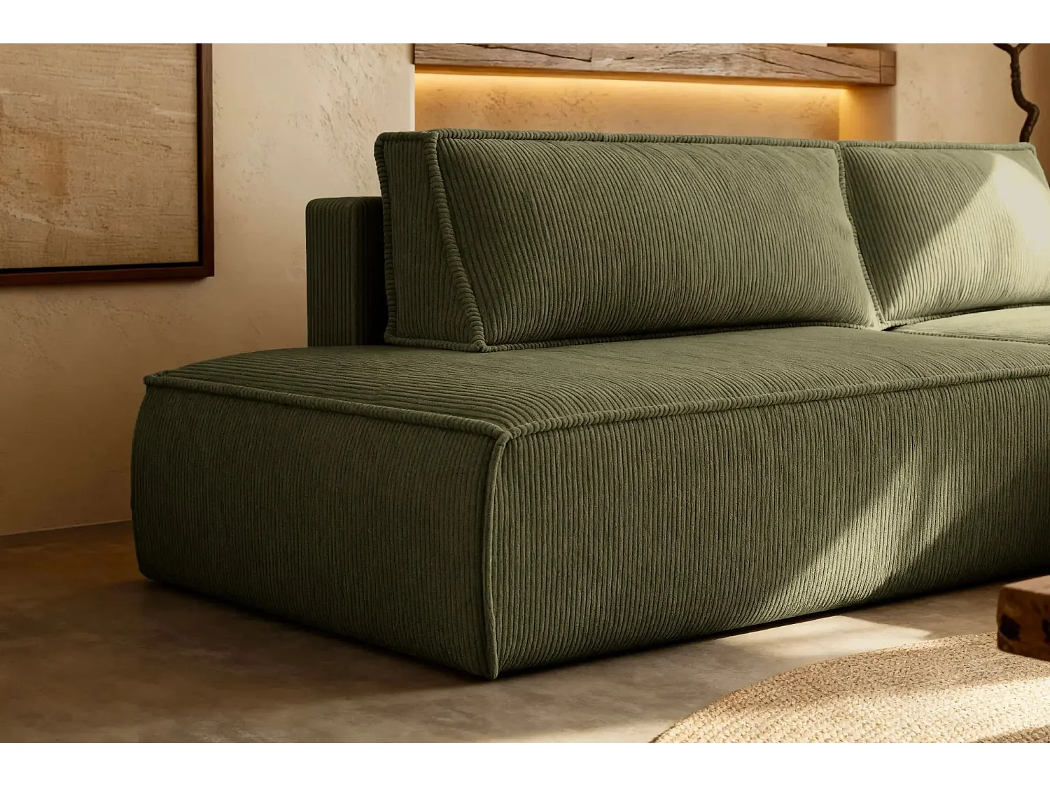 JADE - d'angle convertible velours côtelé - Vert - Gauche