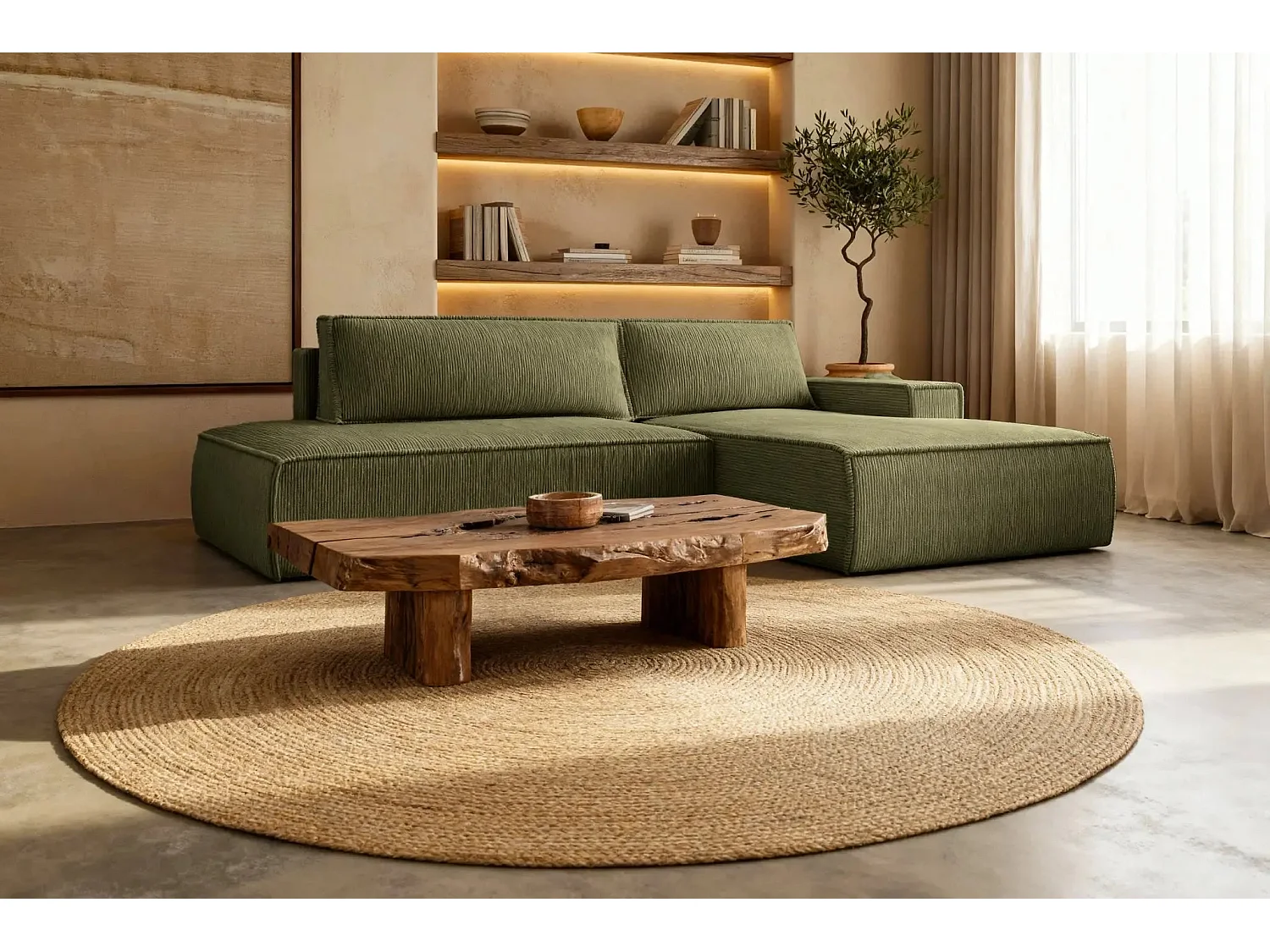 JADE - d'angle convertible velours côtelé - Vert - Gauche