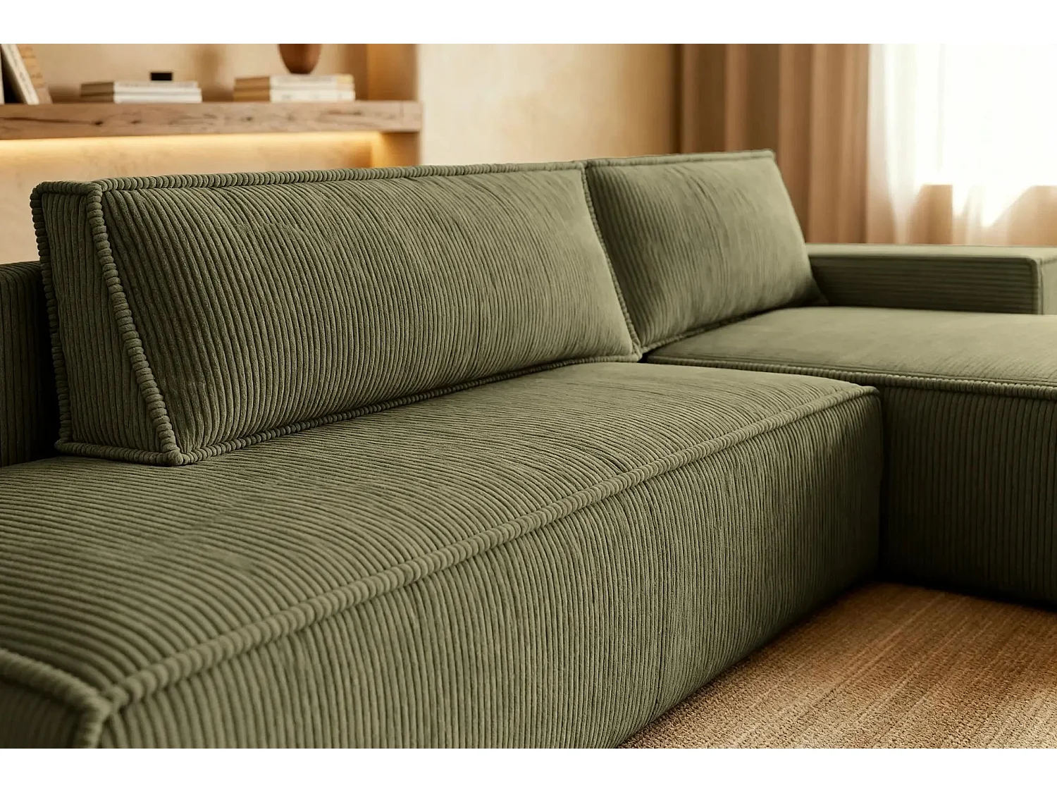 JADE - d'angle convertible velours côtelé - Vert - Gauche