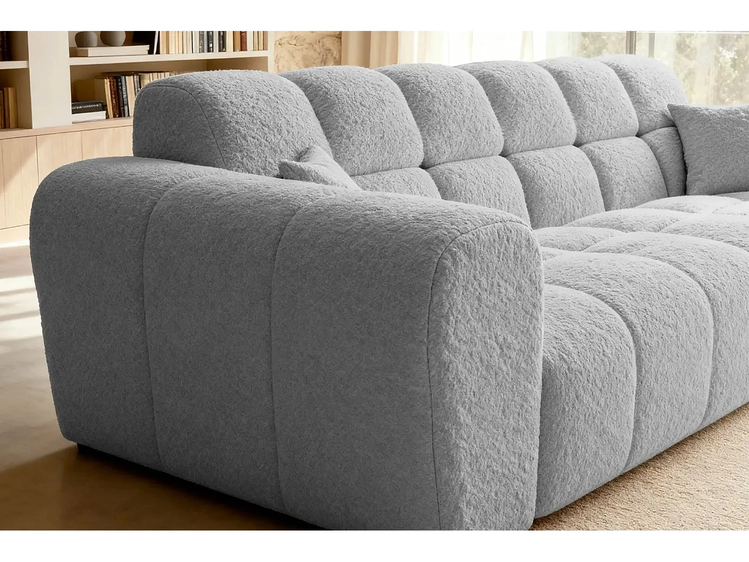 ALEXIA - Canapé droit tissu bouclette 3 places - Gris clair