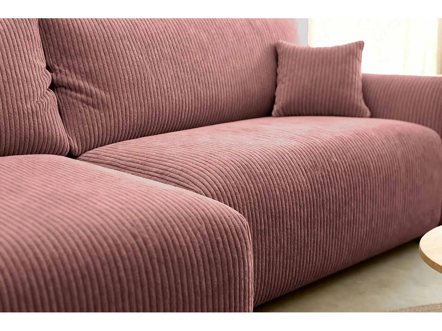 ELIO - Canapé d'angle convertible petit velours côtelé - Rose