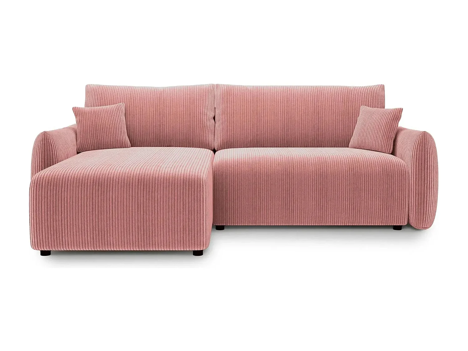 ELIO - Canapé d'angle convertible petit velours côtelé 4 places - Rose