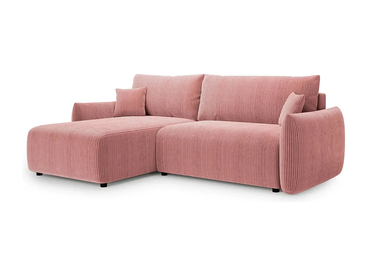 ELIO - Canapé d'angle convertible petit velours côtelé 4 places - Rose