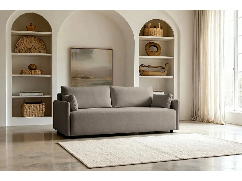 AXELLE - Canapé droit convertible tissu lisse 2 places - Café clair