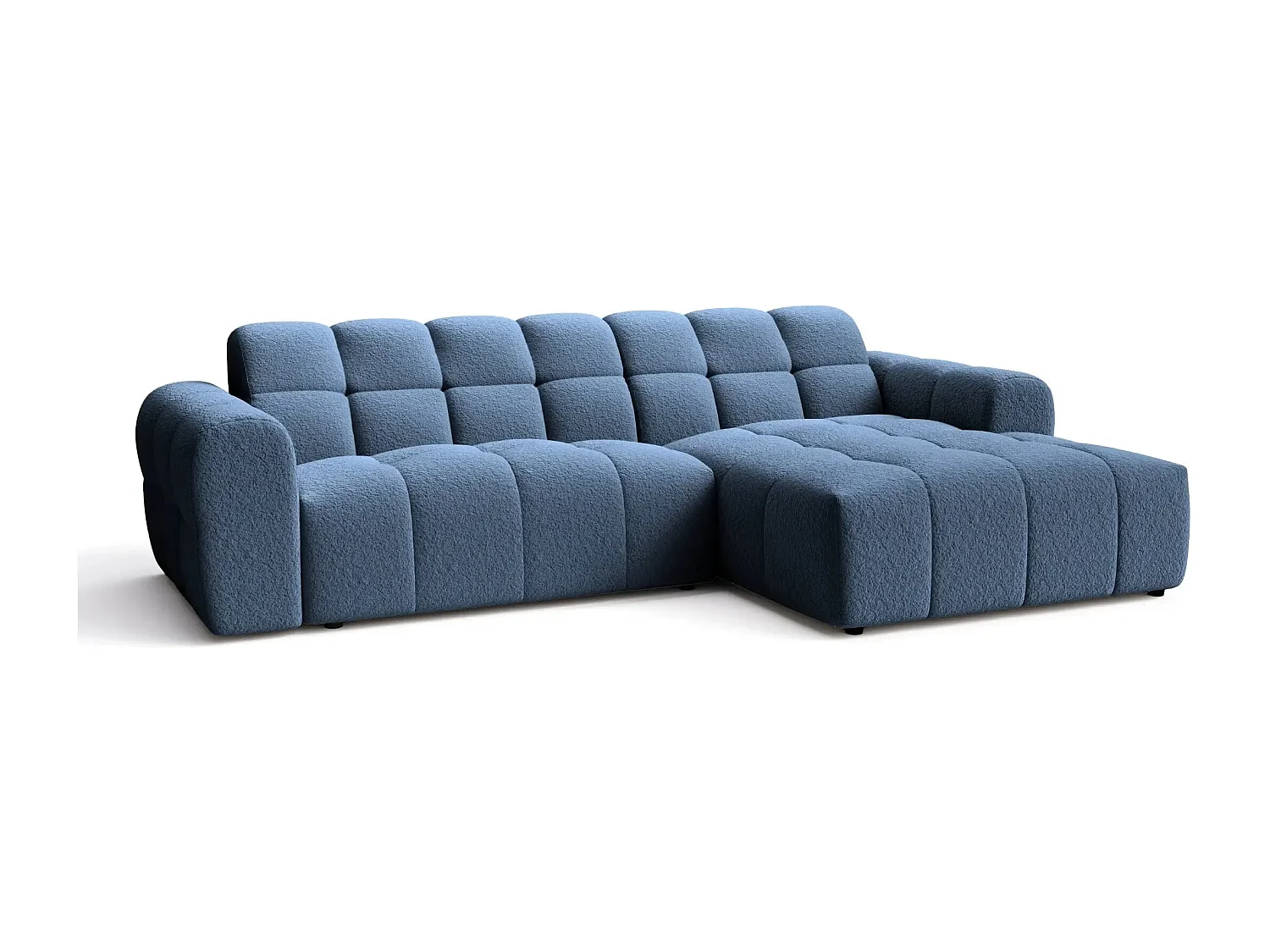 ALEXIA - Canapé d'angle tissu bouclette 4 places - Bleu - Droit