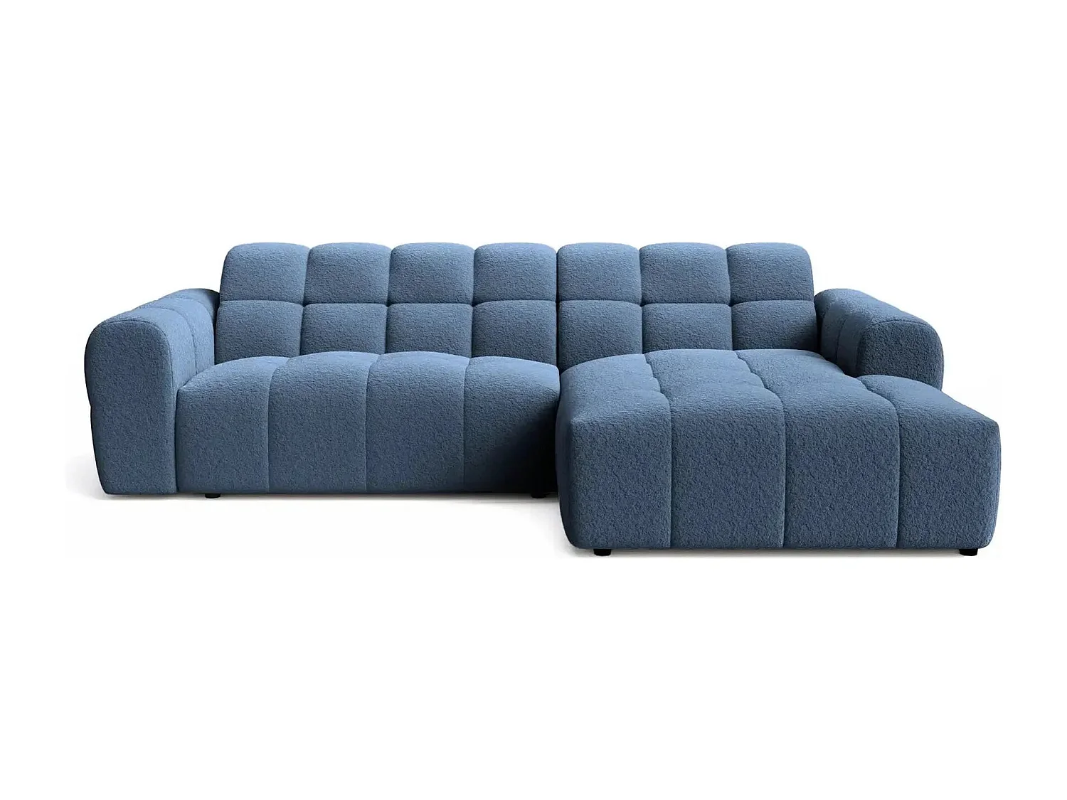 ALEXIA - Canapé d'angle tissu bouclette 4 places - Bleu - Droit