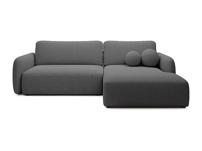 GIGI - Canapé d'angle convertible tissu bouclette 4 places - Gris foncé - Gauche