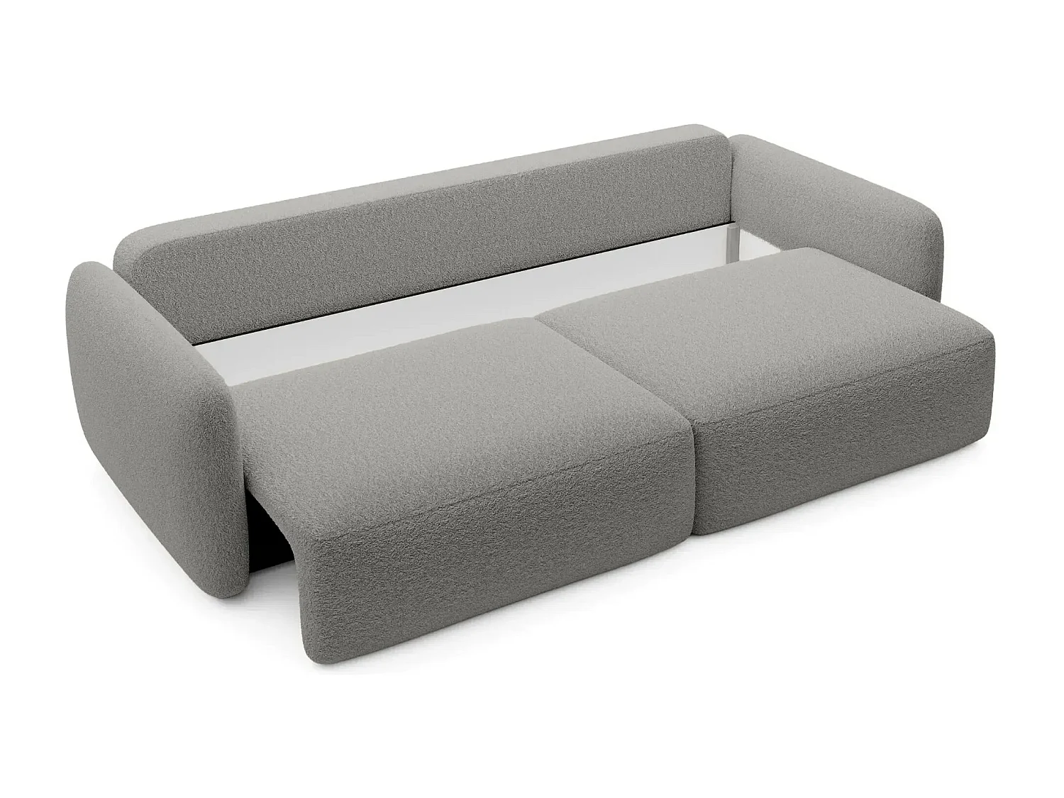 GIGI - Canapé droit convertible tissu bouclette 3 places - Gris clair