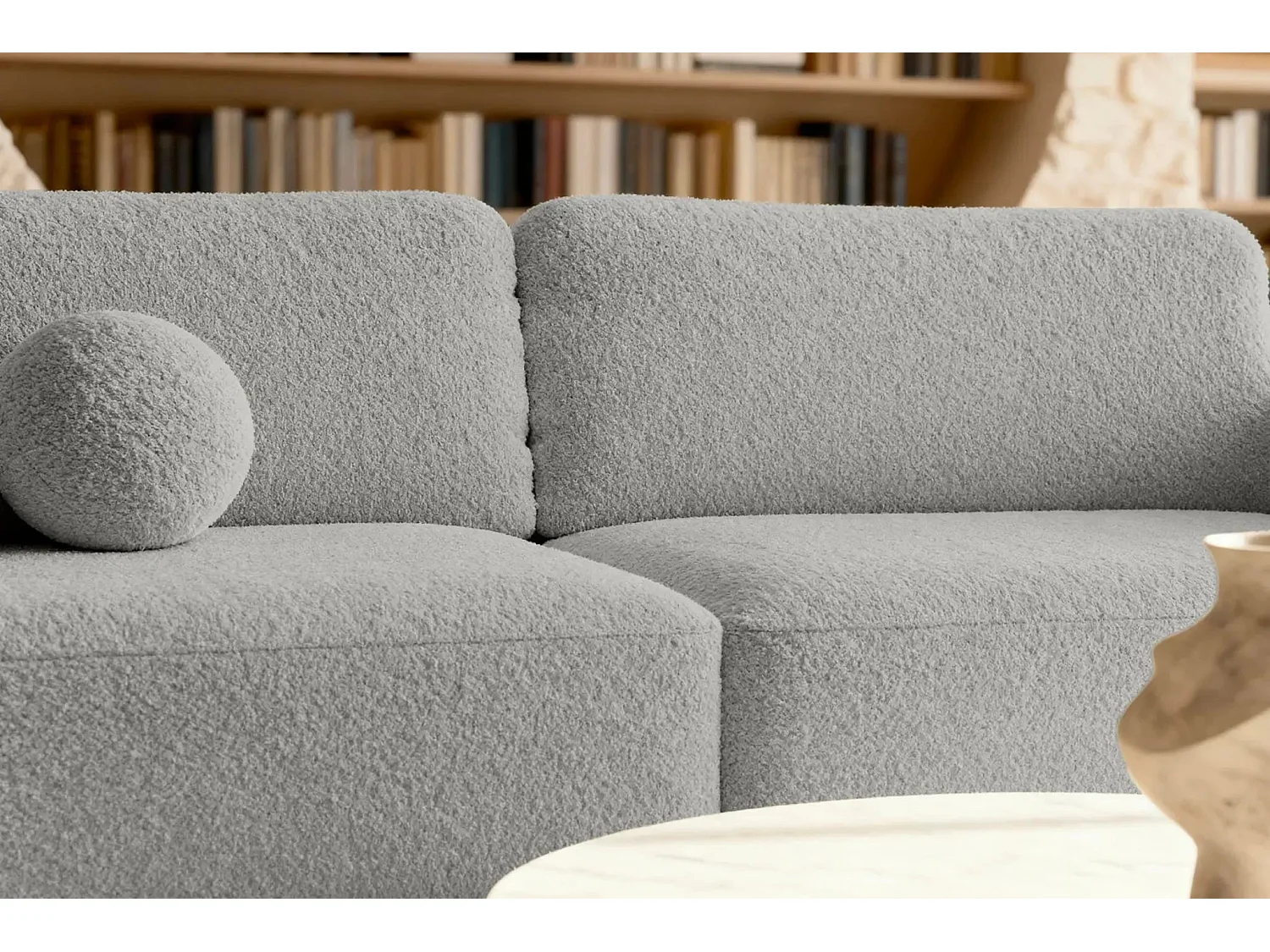 GIGI - Canapé droit convertible tissu bouclette 3 places - Gris clair