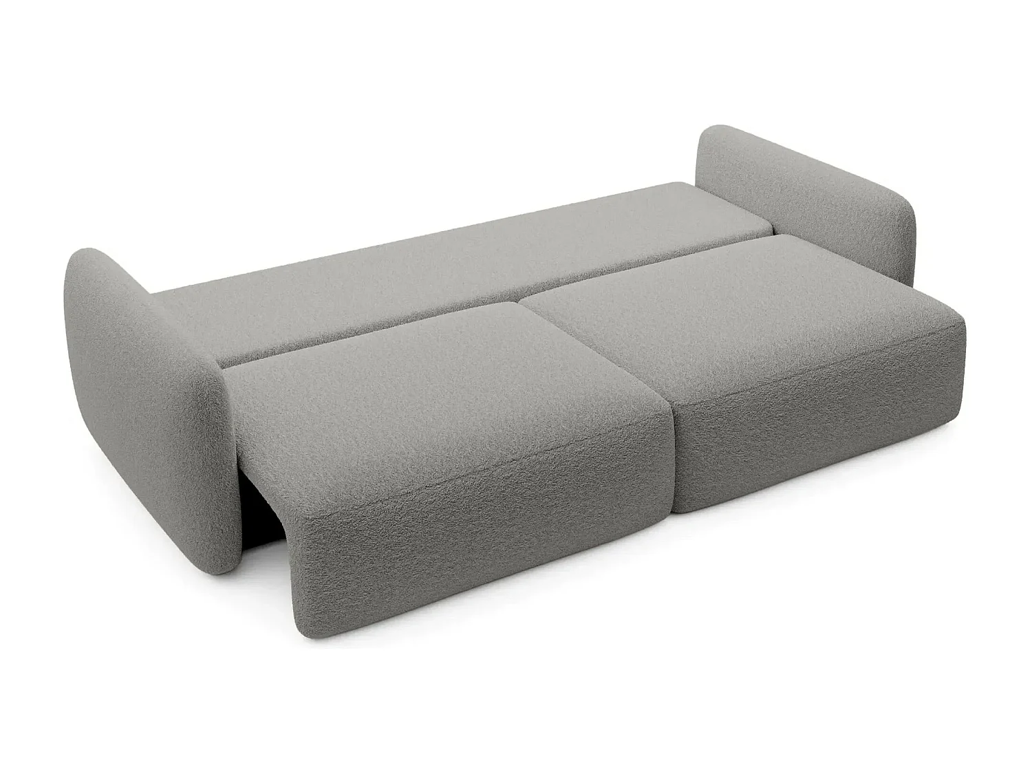 GIGI - Canapé droit convertible tissu bouclette 3 places - Gris clair