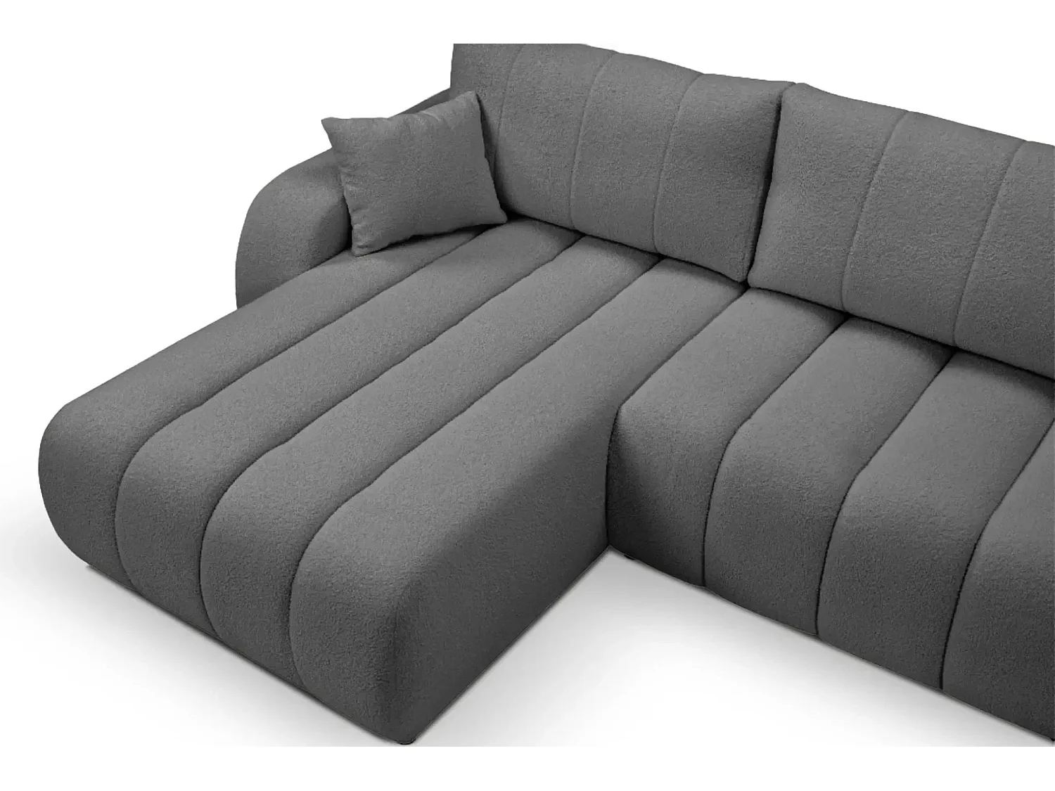 CELESTE - Canapé d'angle convertible tissu bouclette 4 places - Gris - Gauche