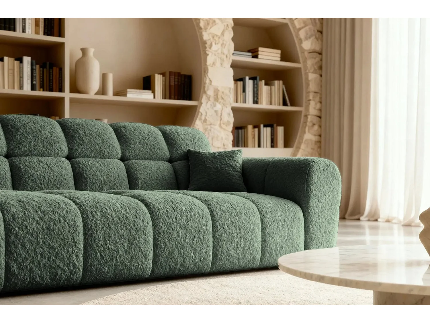 ALEXIA - Canapé droit tissu bouclette 3 places - Vert